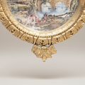 Rococo Brass Framed Porcelain Decorative Wall Plate - Pastoral Landscape Scene — Gold