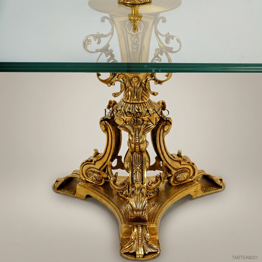 Rococo Brass & Glass Coffee Table – Triple Gilded Pedestal