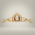Rococo Brass Headboard Crown Topper with Porcelain Floral Medallion & Acanthus Scrollwork — Gold