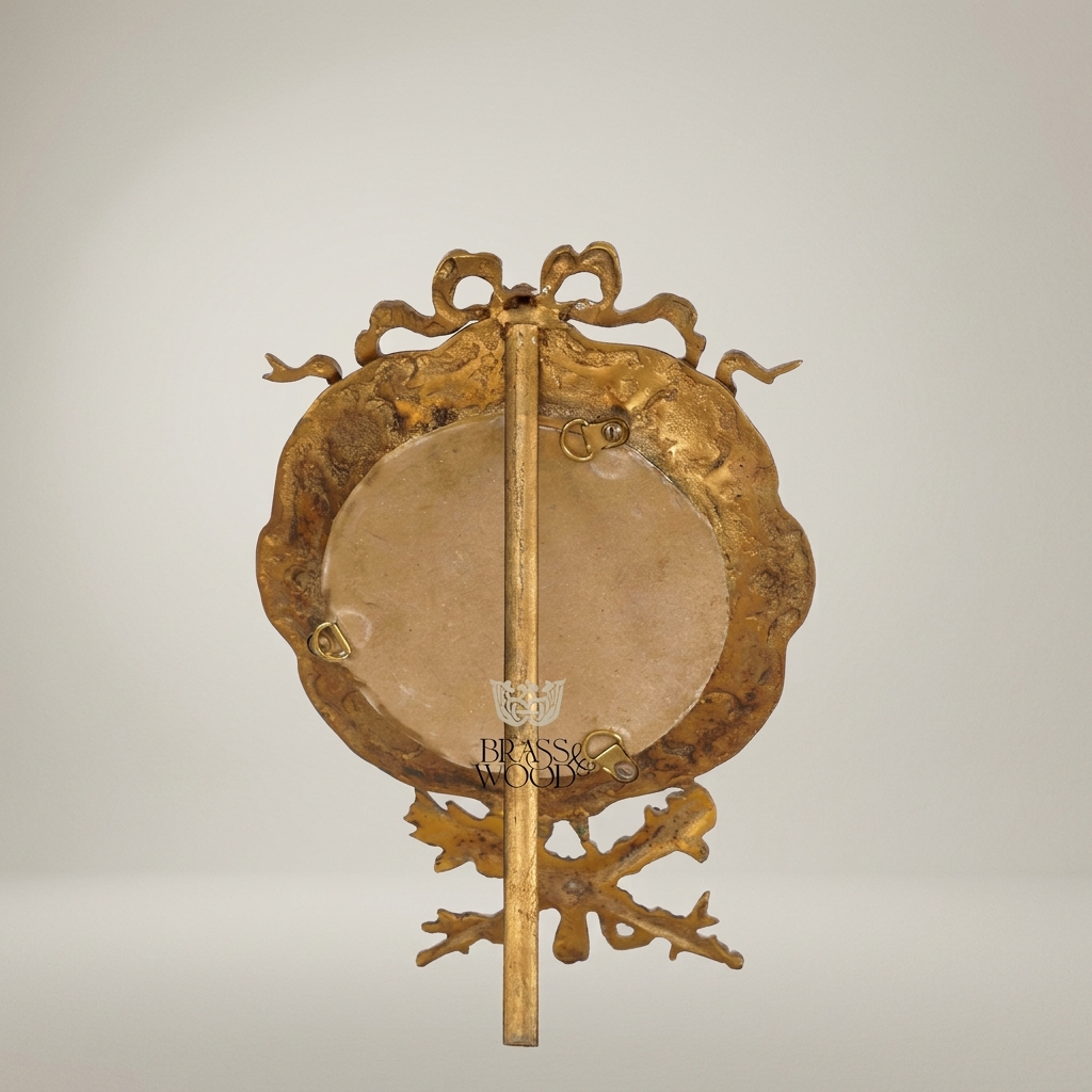 Rococo Brass Oval Decorative Stand Plate - Ribbon & Rocaille Floral Frame — Antique Gold