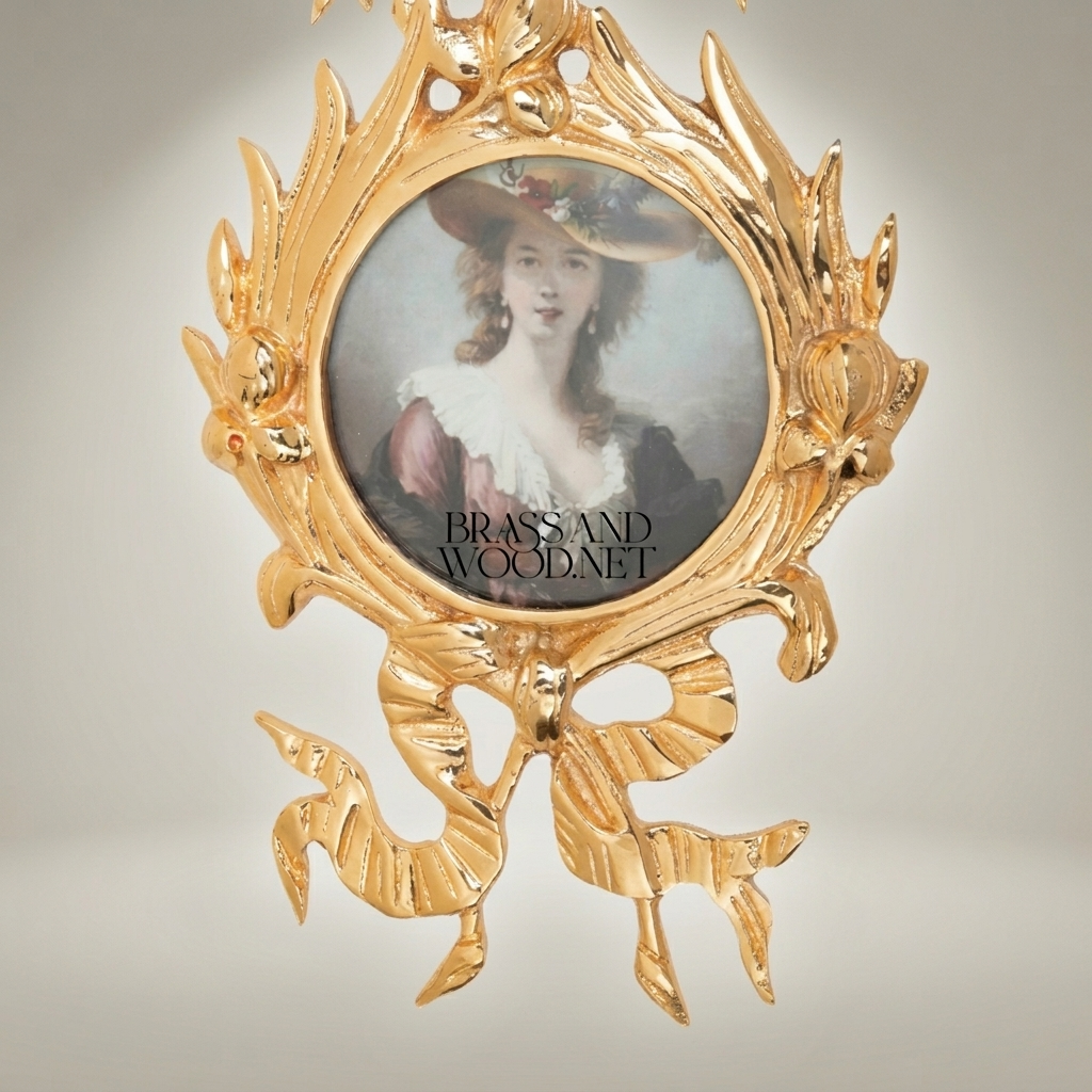 Rococo Brass Oval Picture Frame with Ribbon Bow & Acanthus Surround — Gold
