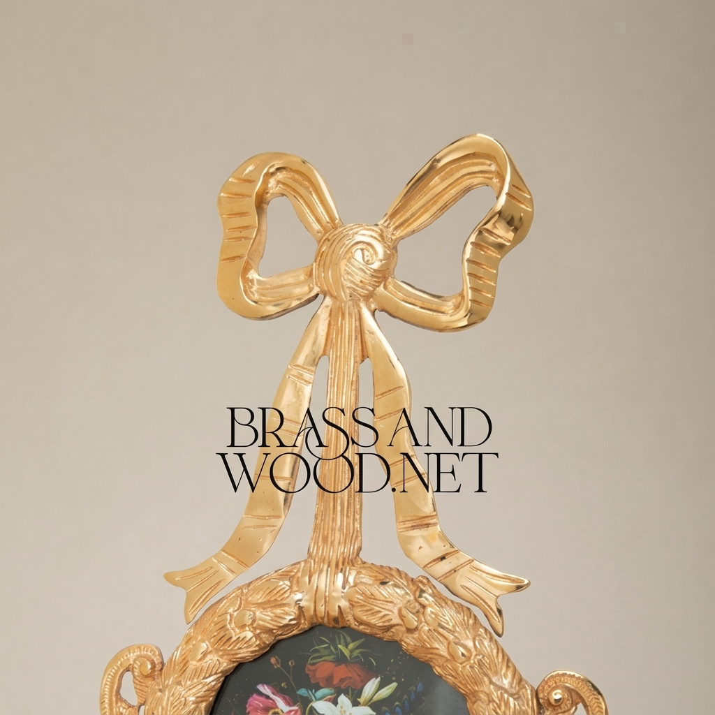 Rococo Brass Oval Picture Frame with Ribbon Bow & Acanthus Surround