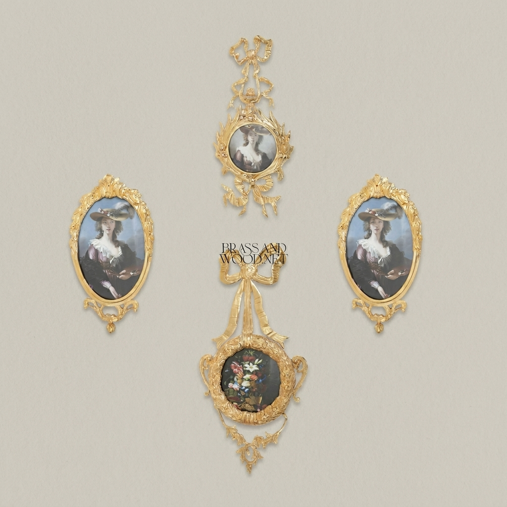Rococo Brass Oval Picture Frame with Ribbon Bow & Acanthus Surround