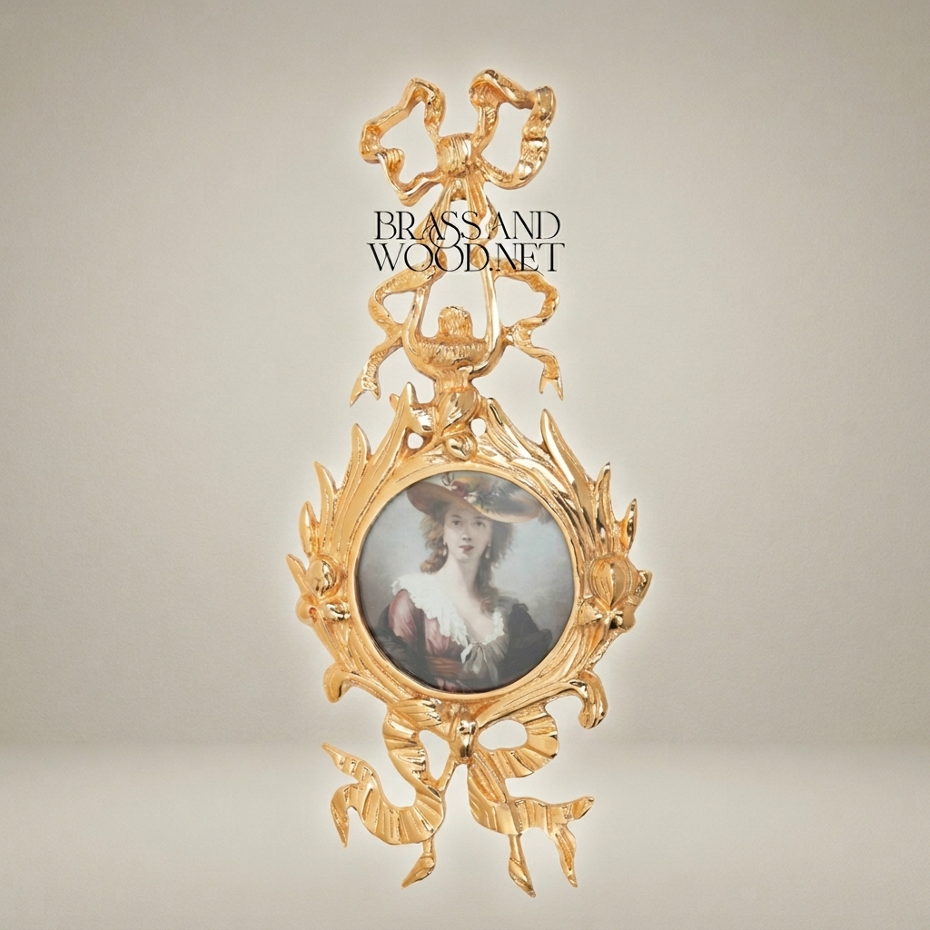 Rococo Brass Oval Picture Frame with Ribbon Bow & Acanthus Surround