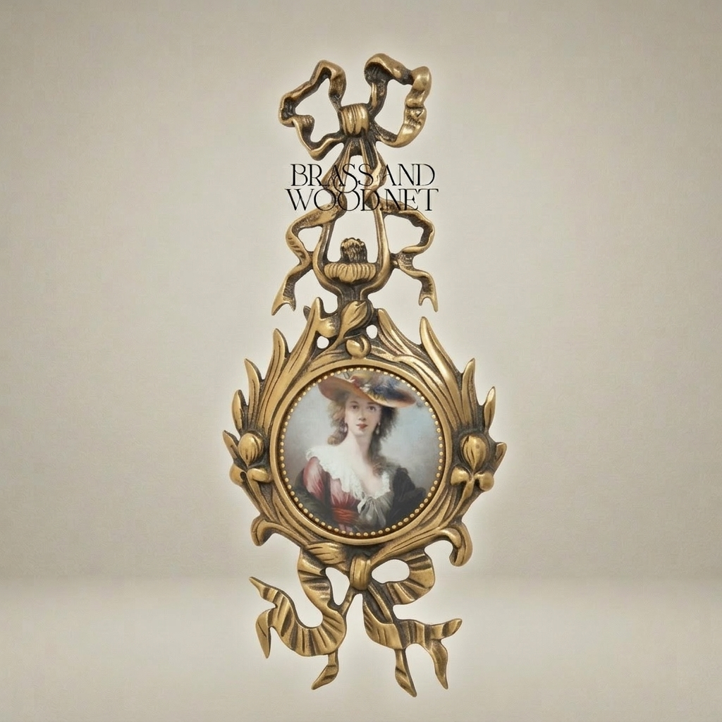 Rococo Brass Oval Picture Frame with Ribbon Bow & Acanthus Surround — Antique Gold