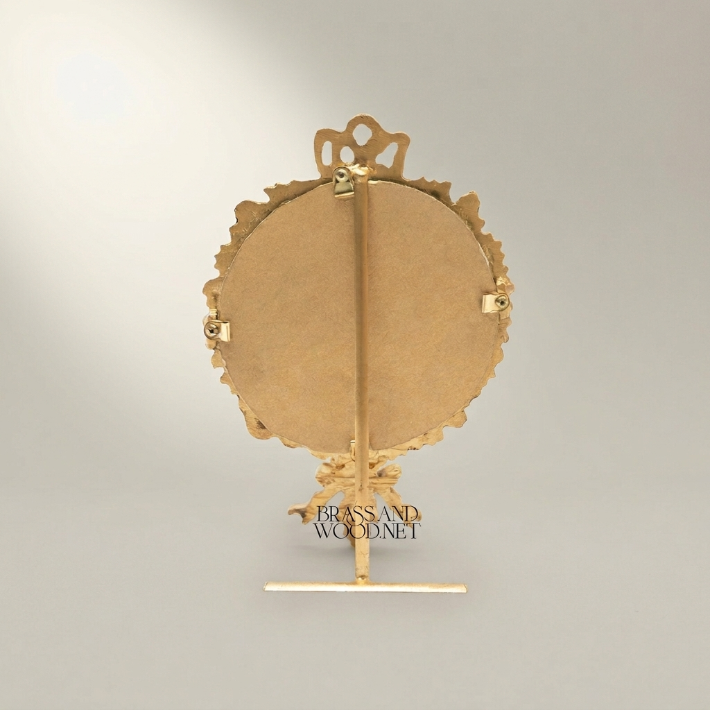 Rococo Brass Oval Portrait Frame with Acanthus Wreath & Ribbon Crown — Antique Gold