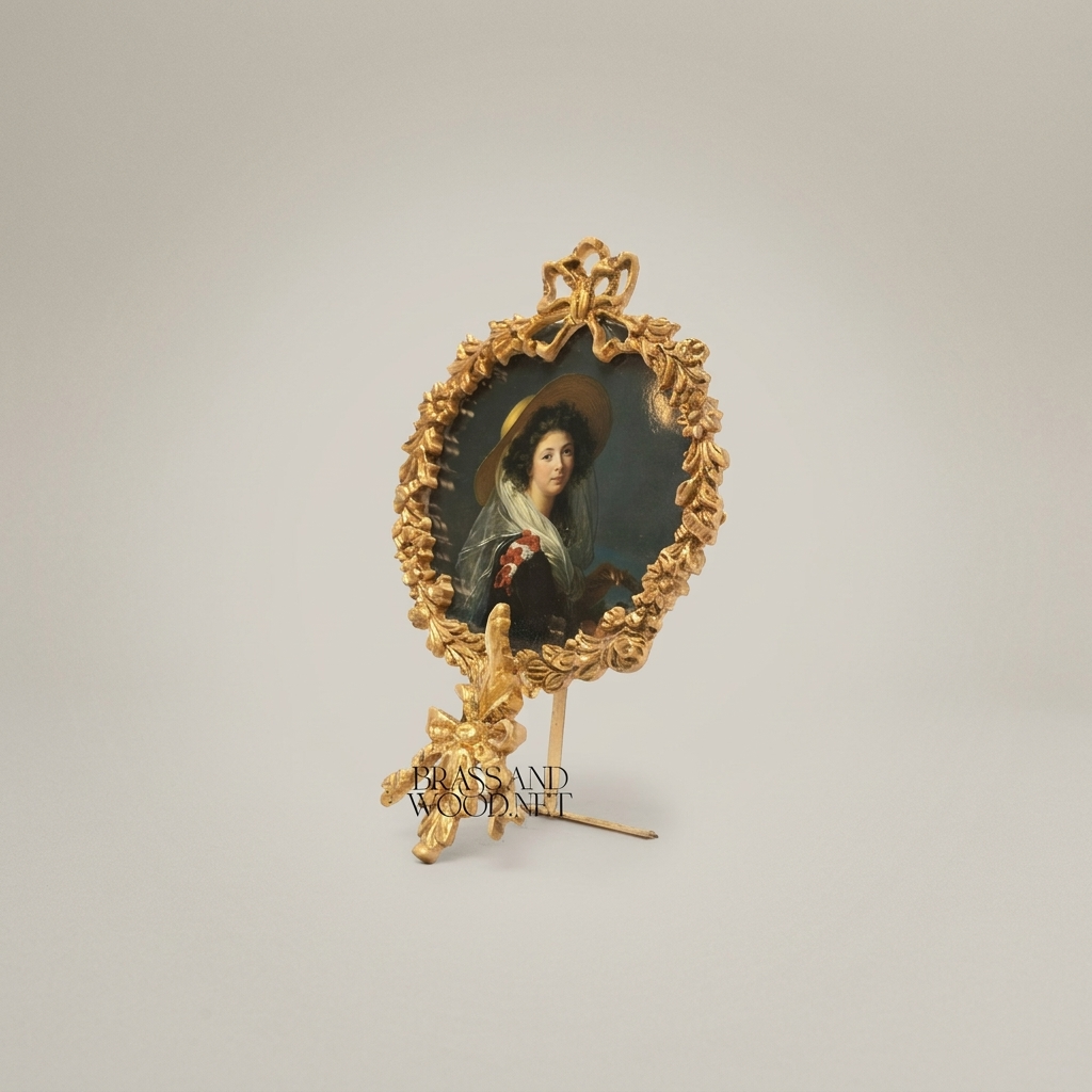 Rococo Brass Oval Portrait Frame with Acanthus Wreath & Ribbon Crown — Antique Gold