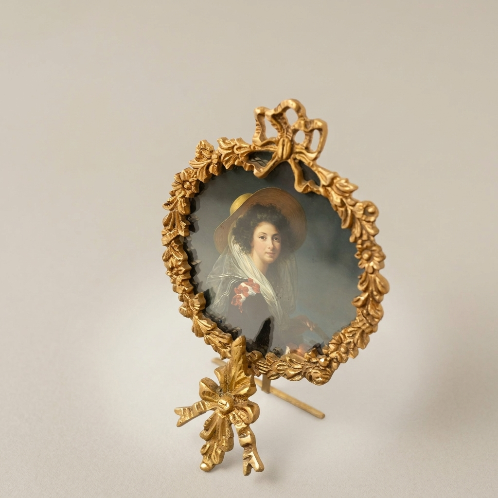 Rococo Brass Oval Portrait Frame with Acanthus Wreath & Ribbon Crown — Antique Gold