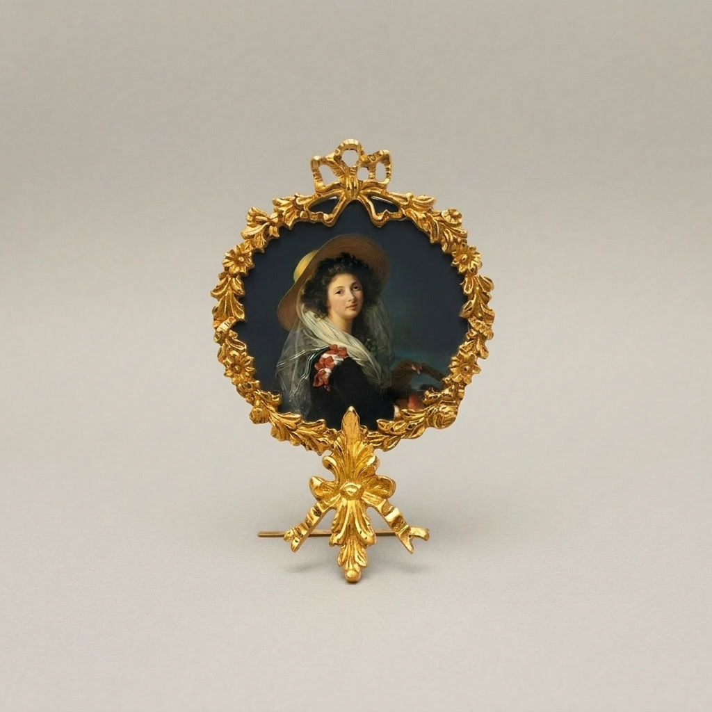 Rococo Brass Oval Portrait Frame with Acanthus Wreath & Ribbon Crown — Gold