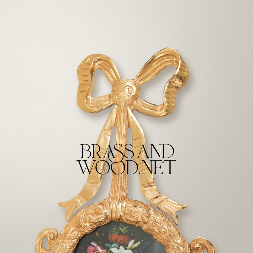 Rococo Brass Oval Portrait Frame Set with Bow Pendant & Floral Round Frame - 3-Piece Wall Collection