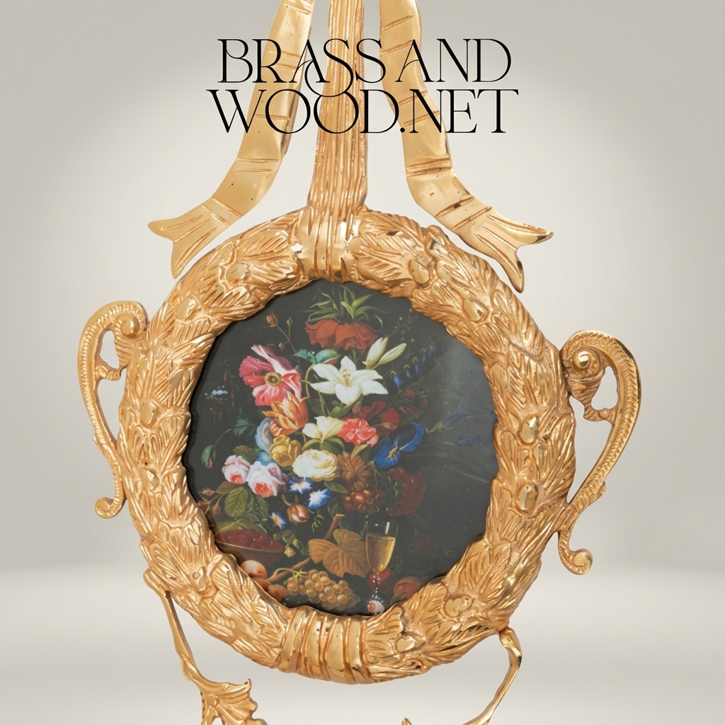 Rococo Brass Oval Portrait Frame Set with Bow Pendant & Floral Round Frame - 3-Piece Wall Collection