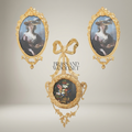 Rococo Brass Oval Portrait Frame Set with Bow Pendant & Floral Round Frame - 3-Piece Wall Collection — Gold