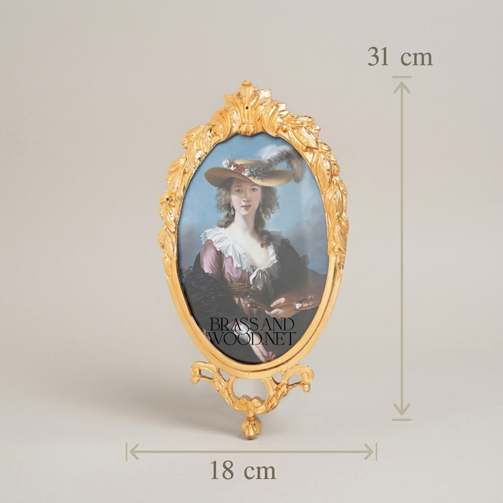 Rococo Brass Oval Portrait Frame Set with Bow Pendant & Floral Round Frame - 3-Piece Wall Collection — Gold