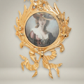 Rococo Brass Oval Portrait Frame Set with Ribbon & Foliate Cascade — Gold