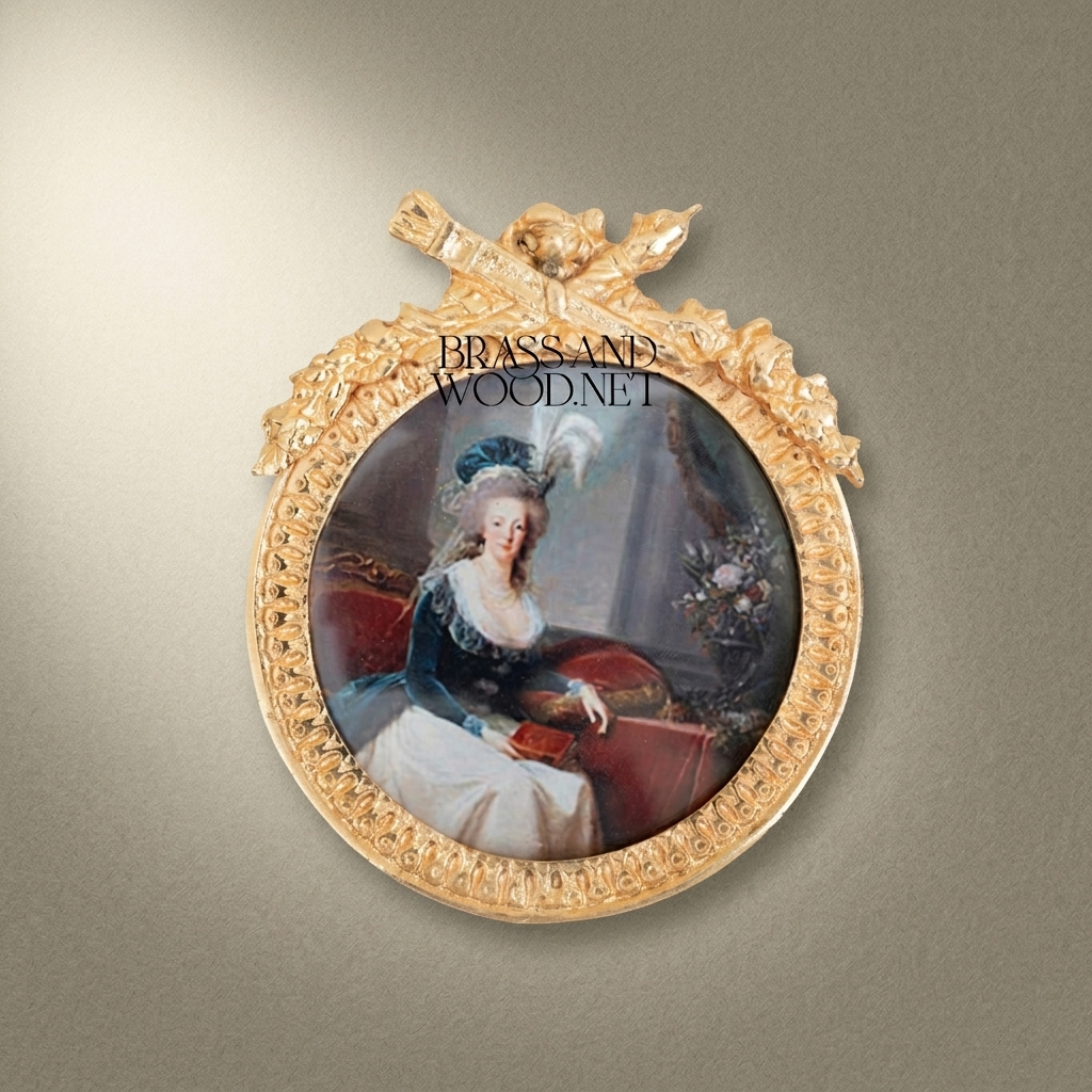 Rococo Brass Oval Portrait Frame Set with Ribbon & Foliate Cascade