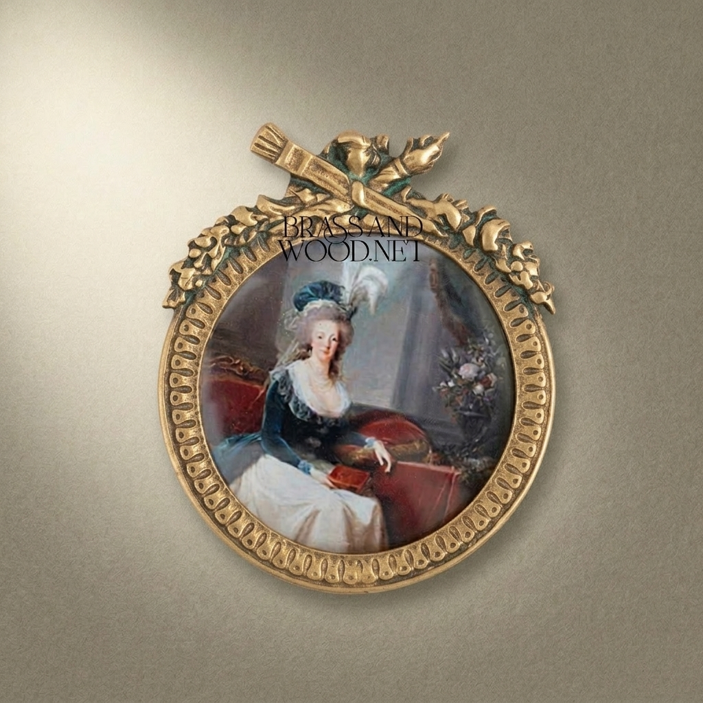 Rococo Brass Oval Portrait Frame Set with Ribbon & Foliate Cascade — Antique Gold