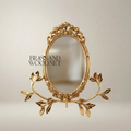Rococo Brass Oval Vanity Mirror on Acanthus Branch Stand — Gold