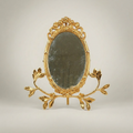 Rococo Brass Oval Vanity Mirror with Acanthus Leaf Stand & Cherub Crown — Gold