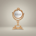 Rococo Brass Oval Vanity Mirror on Pedestal Stand - Floral Acanthus Frame — Gold