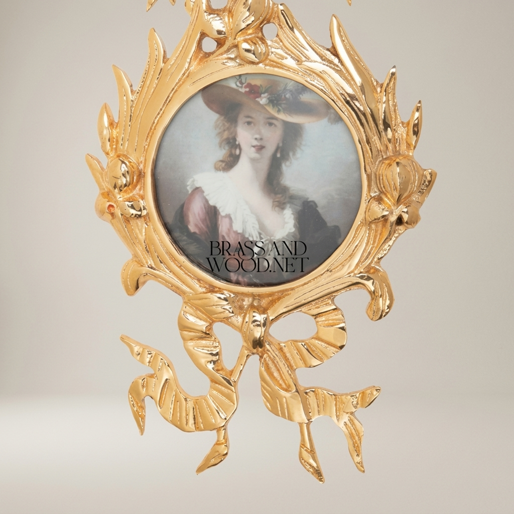 Rococo Brass Oval Wall Frame with Bow & Acanthus Cartouche