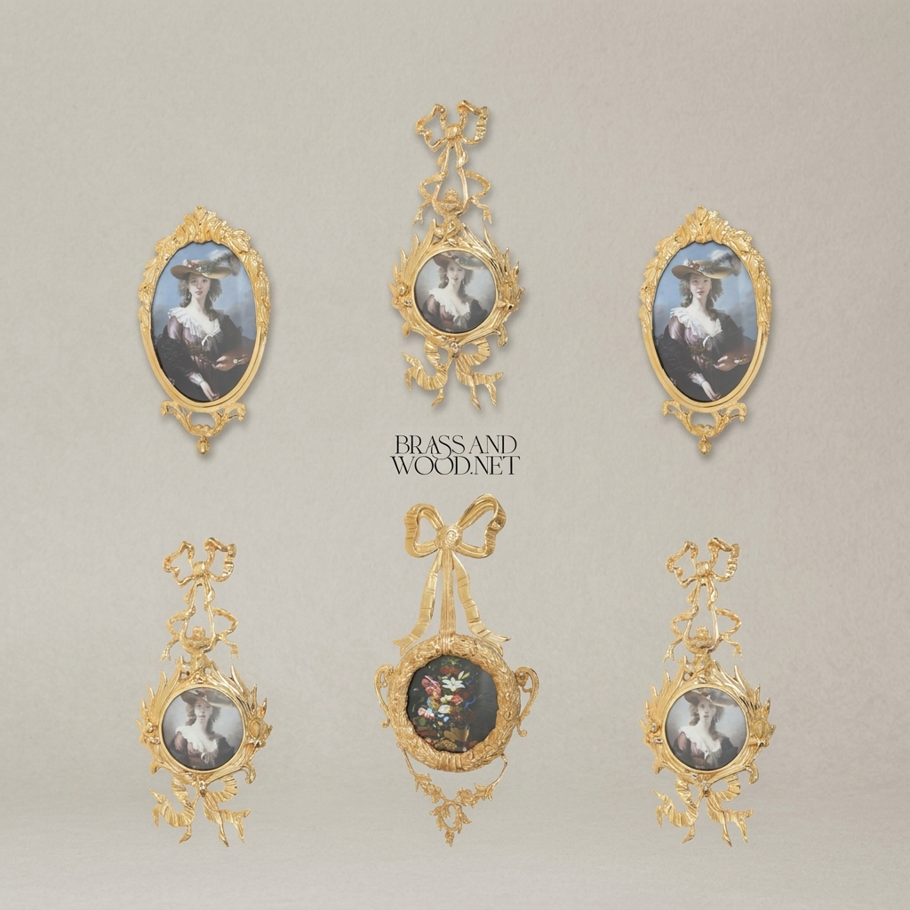 Rococo Brass Oval Wall Frame with Bow & Acanthus Cartouche