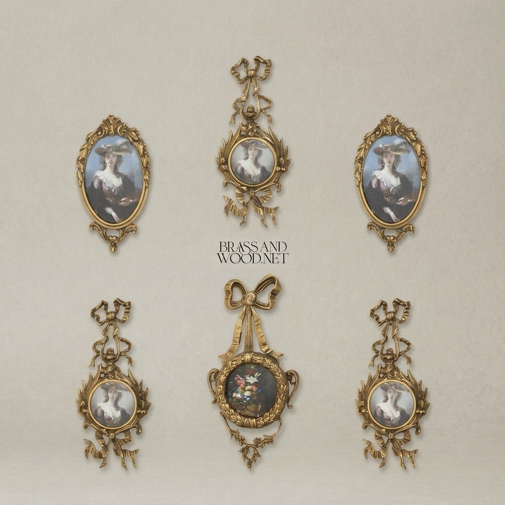 Rococo Brass Oval Wall Frame with Bow & Acanthus Cartouche — Antique Gold