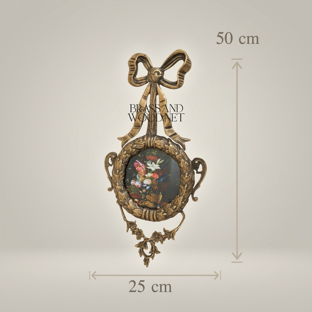 Rococo Brass Oval Wall Frame with Bow & Acanthus Cartouche — Antique Gold