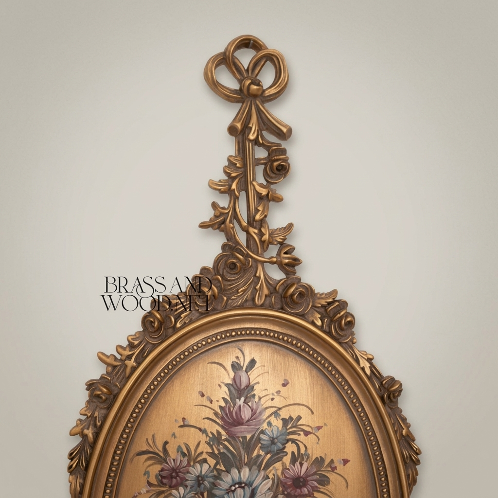 Rococo Wood Oval Wall Plaque with Floral Art Print and Ribbon Crest — Default