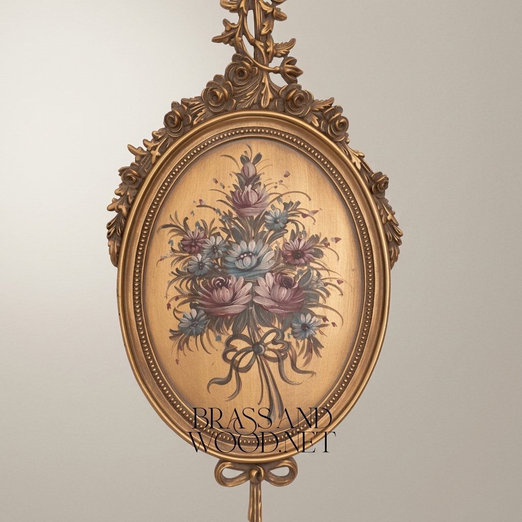 Rococo Wood Oval Wall Plaque with Floral Art Print and Ribbon Crest — Default
