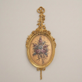 Rococo Wood Oval Wall Plaque with Floral Art Print and Ribbon Crest — Gold