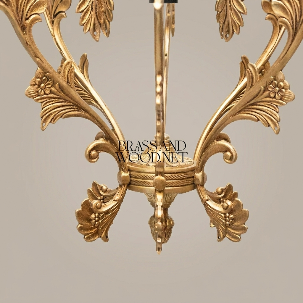 Rococo Brass Pendant Light - Hand-Cast Acanthus Crown Frame — Antique Gold