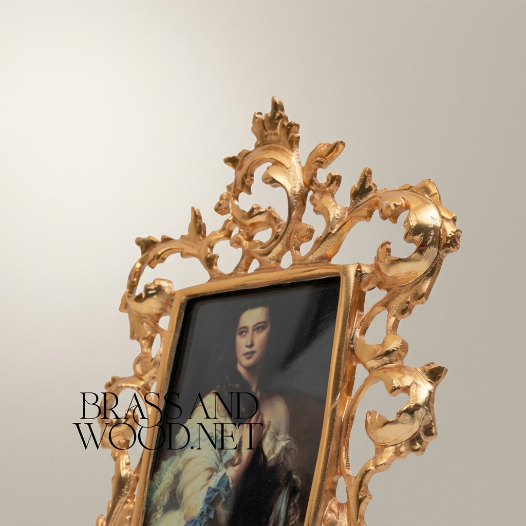 Rococo Brass Photo Frame with Open Acanthus Scroll Filigree — Gold