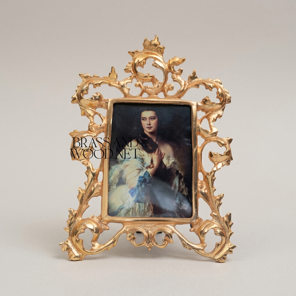Rococo Brass Photo Frame with Open Acanthus Scroll Filigree — Gold