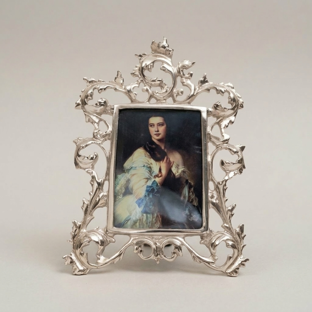 Rococo Brass Photo Frame with Open Acanthus Scroll Filigree — Silver