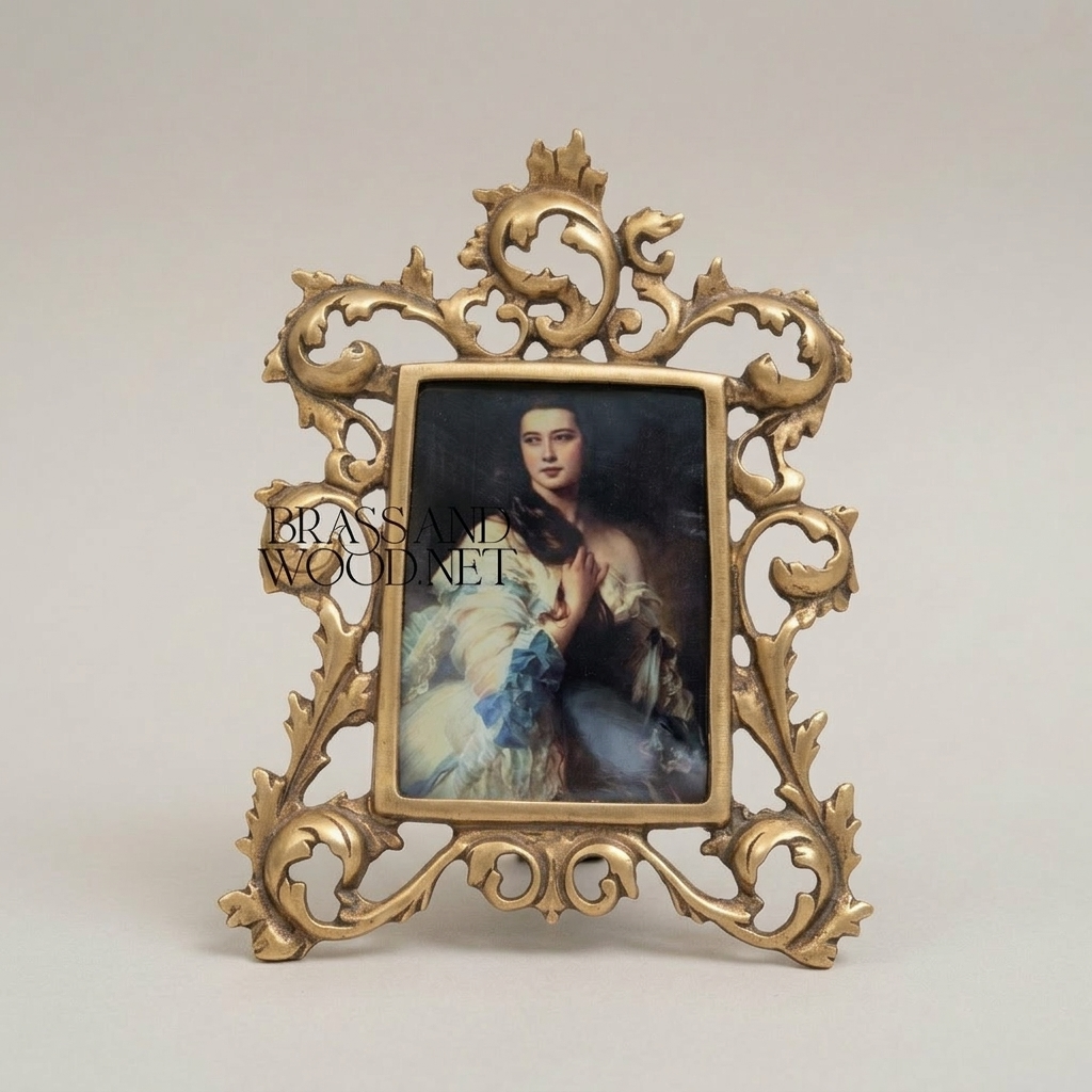 Rococo Brass Photo Frame with Open Acanthus Scroll Filigree — Antique Gold