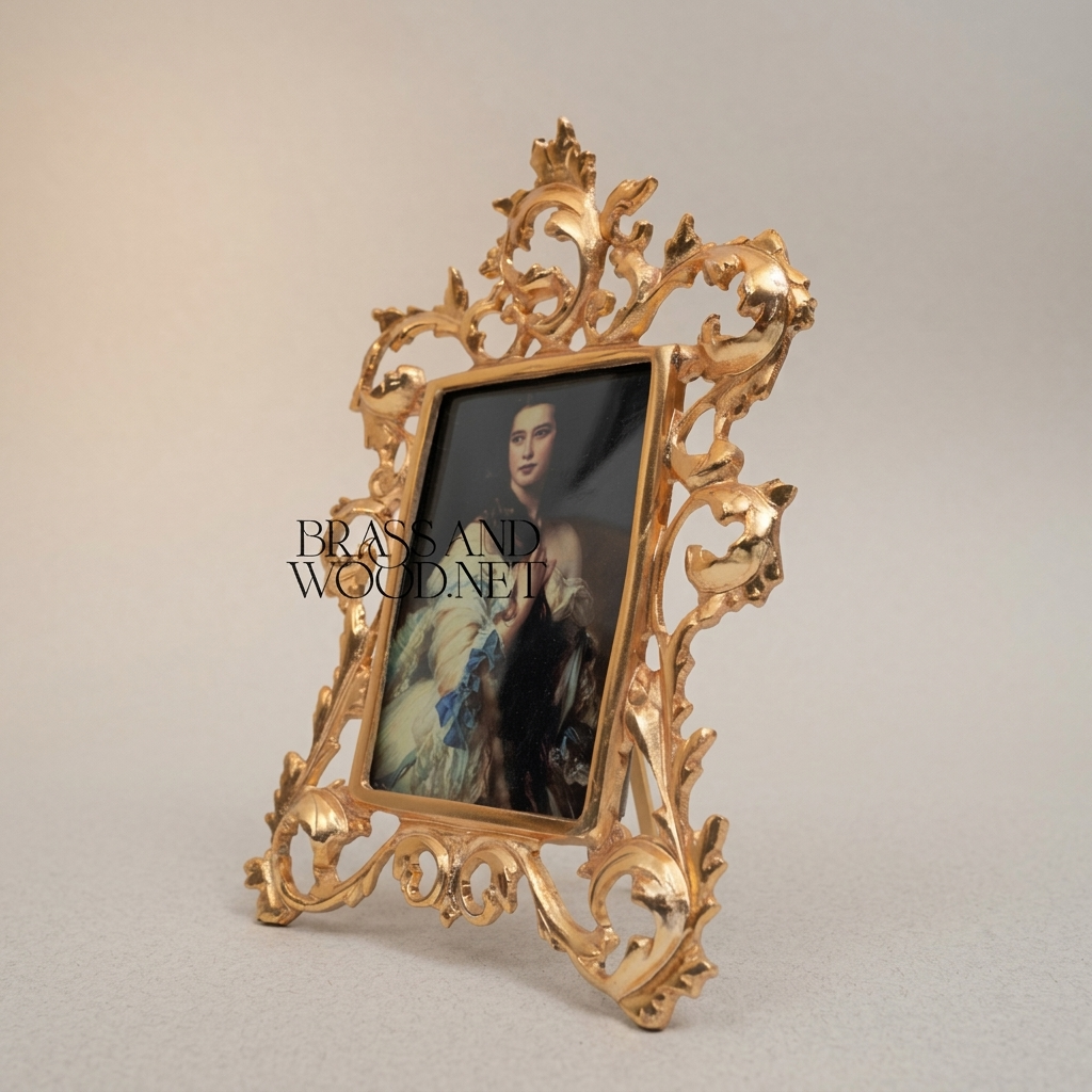 Rococo Brass Photo Frame with Open Acanthus Scroll Filigree — Gold