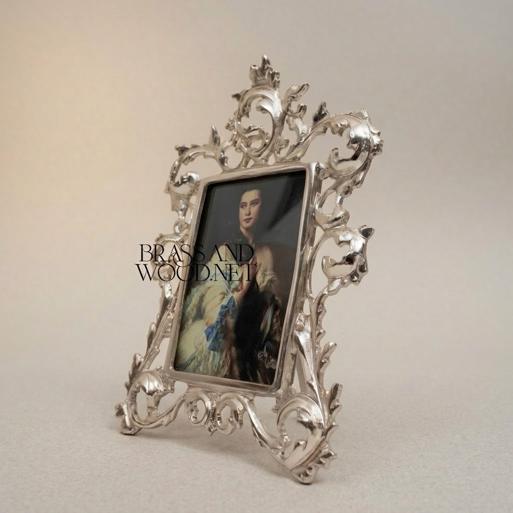 Rococo Brass Photo Frame with Open Acanthus Scroll Filigree — Silver