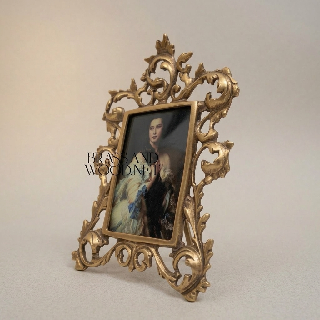 Rococo Brass Photo Frame with Open Acanthus Scroll Filigree — Antique Gold