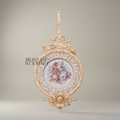 Rococo Brass & Porcelain Decorative Hanging Plate – Floral Bouquet Medallion with Ornate Frame — Gold