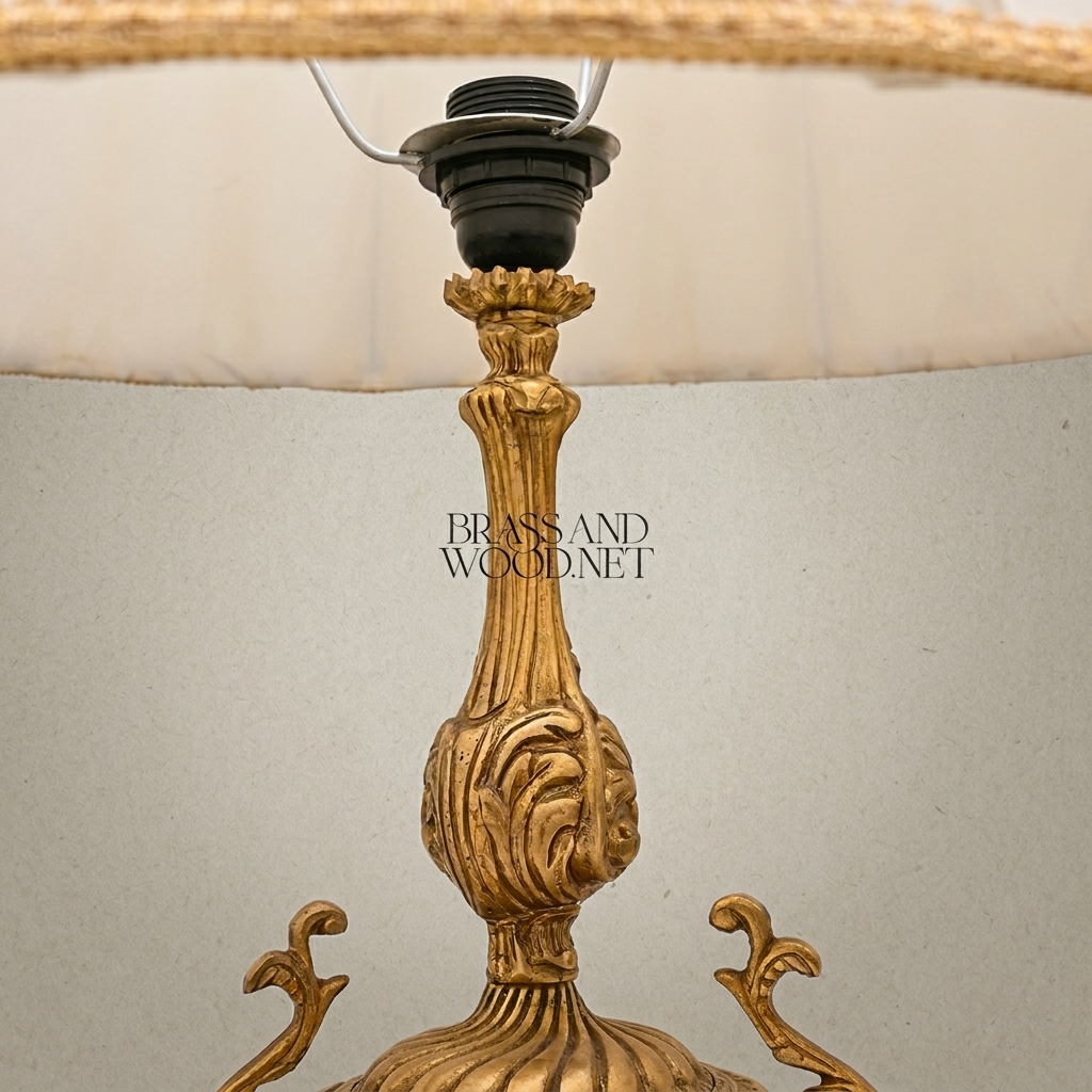 Rococo Brass & Porcelain Table Lamp - Hand-Painted Floral Urn Base — Antique Gold