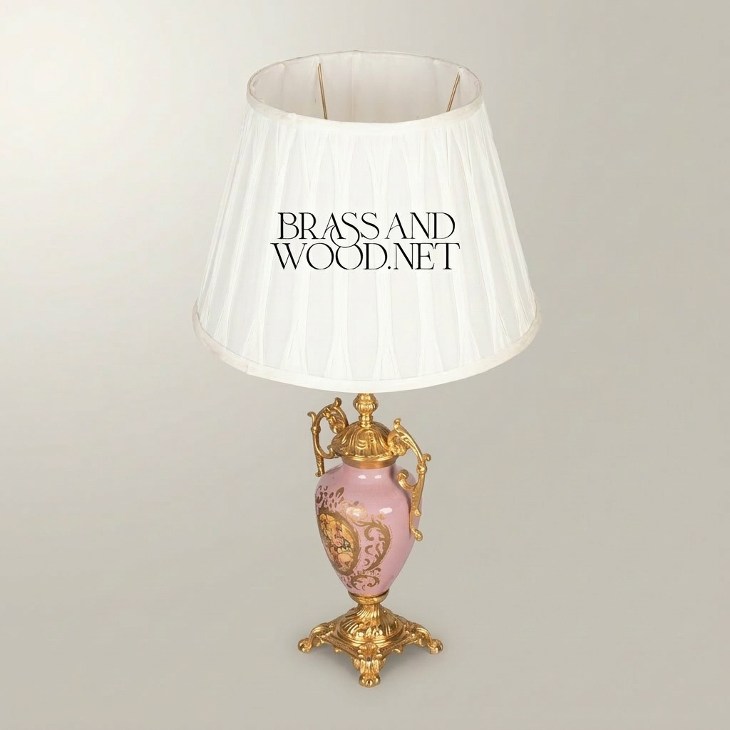 Rococo Brass & Porcelain Urn Table Lamp - Hand-Painted Floral Medallion — Gold