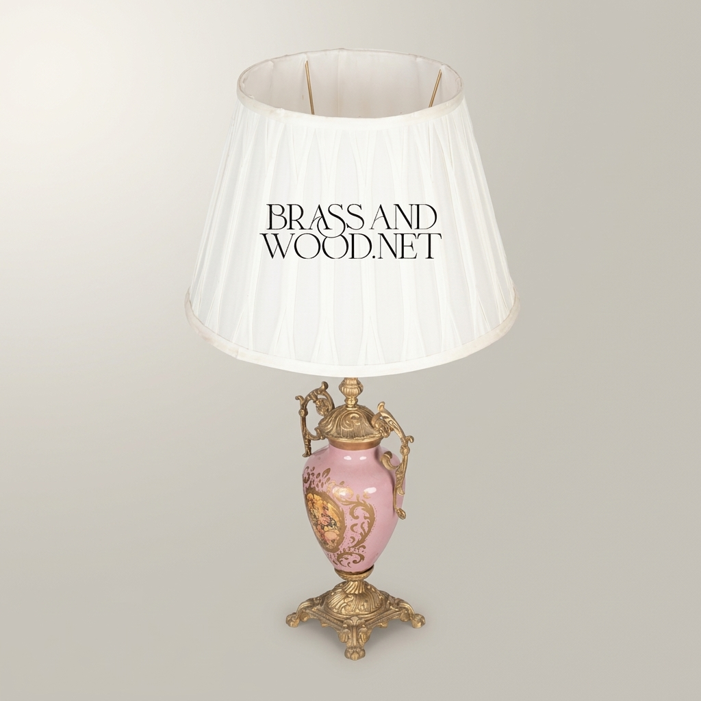 Rococo Brass & Porcelain Urn Table Lamp - Hand-Painted Floral Medallion — Antique Gold