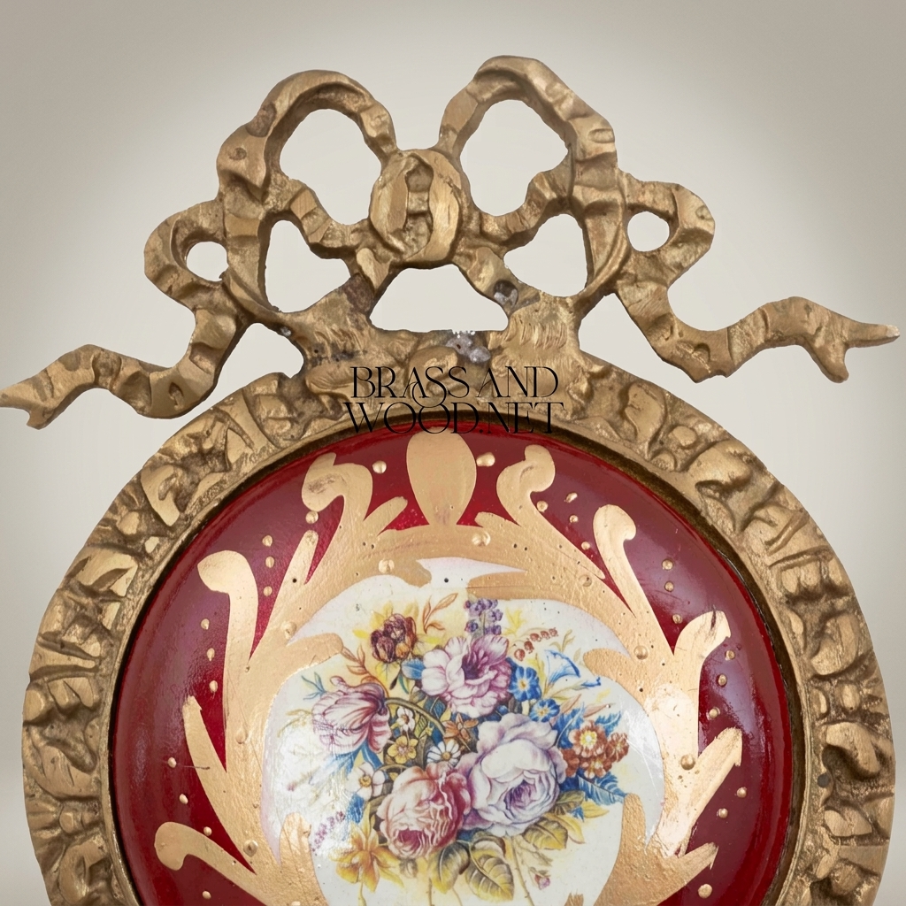 Rococo Brass & Porcelain Wall Medallion Set - Floral Hand-Painted Décor — Antique Gold