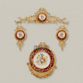 Rococo Brass & Porcelain Wall Medallion Set - Floral Hand-Painted Décor — Gold