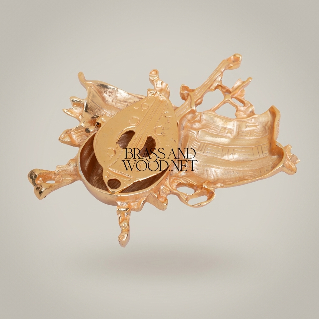 Rococo Brass Sculptural Ashtray - Musical Instruments & Boat Relief
