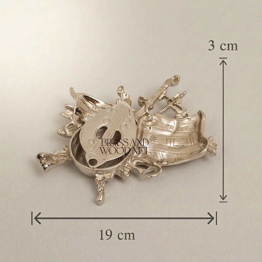 Rococo Brass Sculptural Ashtray - Musical Instruments & Boat Relief — Silver
