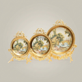 Rococo Brass Standing Decorative Plate Set — Pastoral Scene Round Frame — Gold