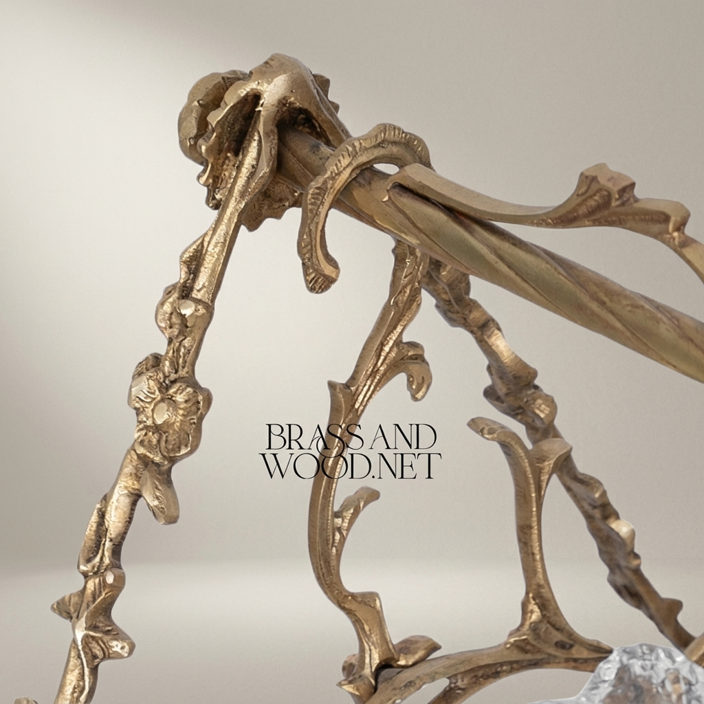 Rococo Brass Swing-Frame Decorative Stand with Crystal Tray - Openwork Acanthus & Floral Arch — Antique Gold
