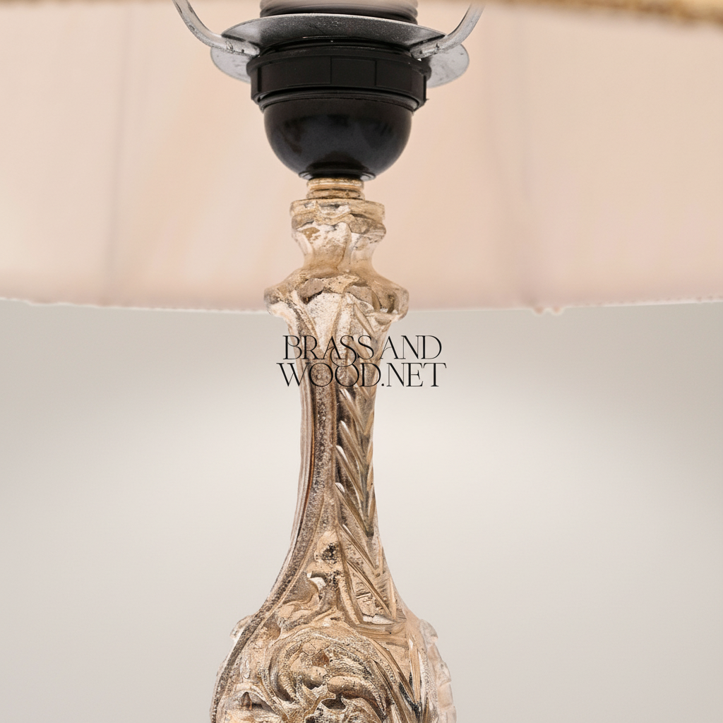 Rococo Brass Table Lamp - Acanthus Leaf Sculptural Base — Silver