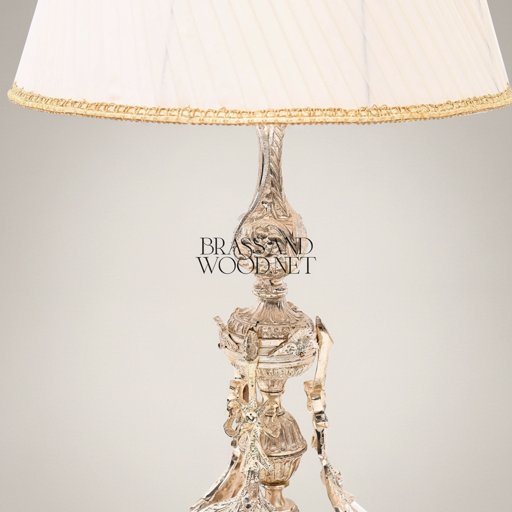 Rococo Brass Table Lamp - Acanthus Leaf Sculptural Base — Silver